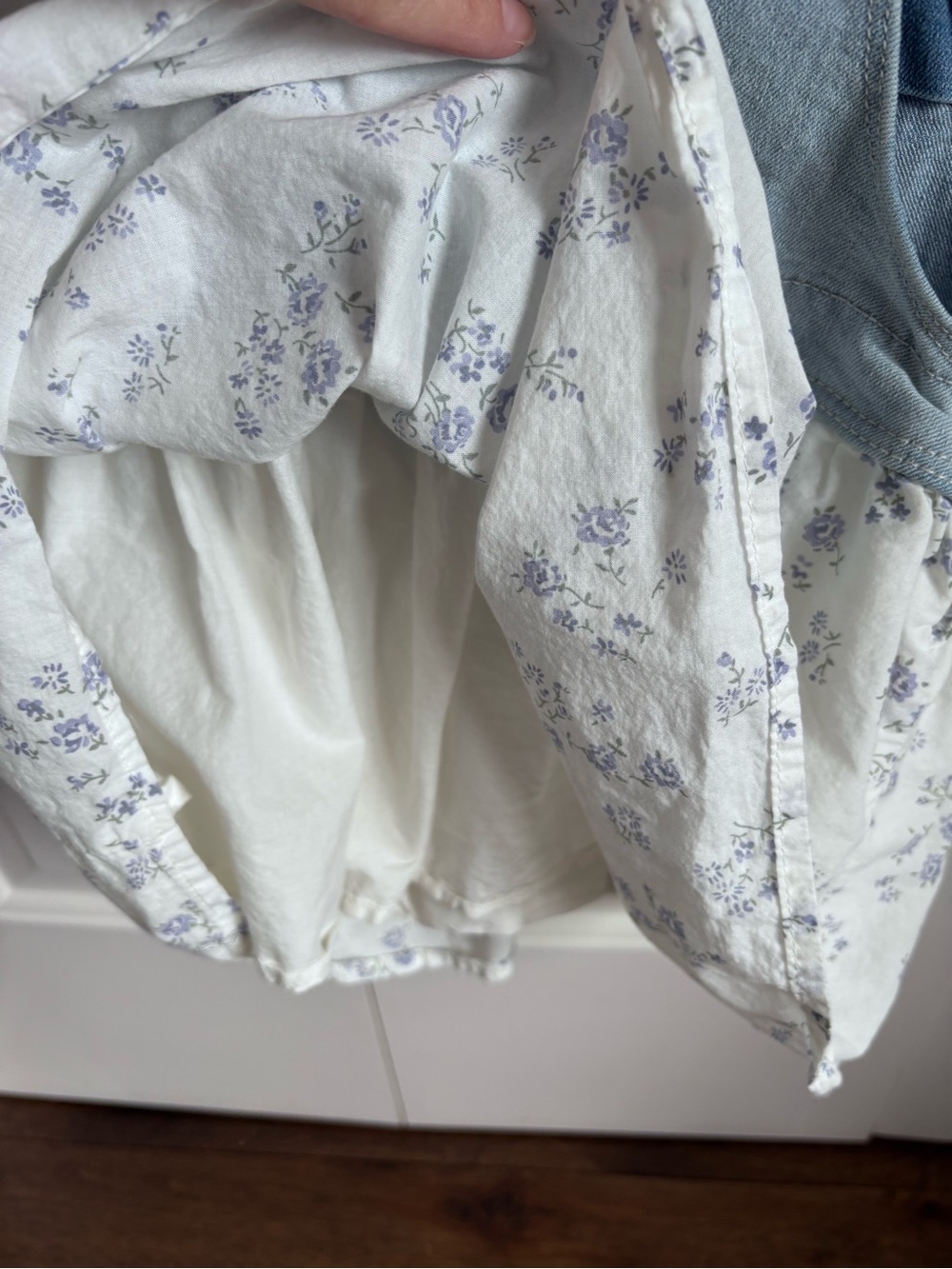 OshKosh B'gosh Light Blue Denim and White Floral Skirt Overalls - Picture 6 of 7